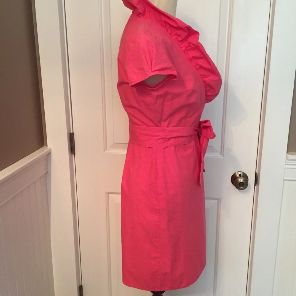 ELIZABETH McKAY DRESS WRAP PINK RUFFLE BELT CAP SLEEVE BARBIE CORE Size 0 - Picture 3 of 7